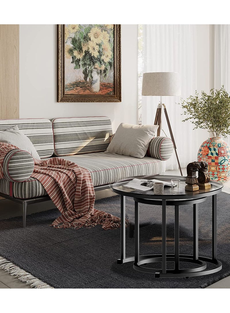 إيه جي دي طاولة قهوة بسيطة مع سطح مكتب زجاجي شفاف مبتكر 2 مجموعة طاولة متداخلة لغرفة المعيشة - Image 3