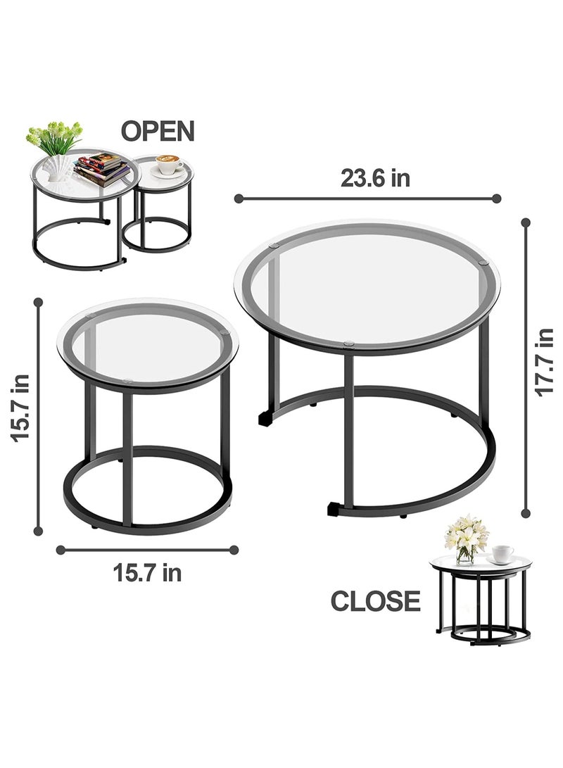 إيه جي دي طاولة قهوة بسيطة مع سطح مكتب زجاجي شفاف مبتكر 2 مجموعة طاولة متداخلة لغرفة المعيشة - Image 2
