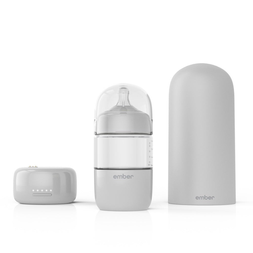 Ember Baby Bottle System | Temperature Controlled Feeding Bottles Set, Portable & Easy to Clean, 2x Bottles, 6x Nipples, Adapter for Dr. Brown & Phlips Avent, Android/iOS - UK Plug