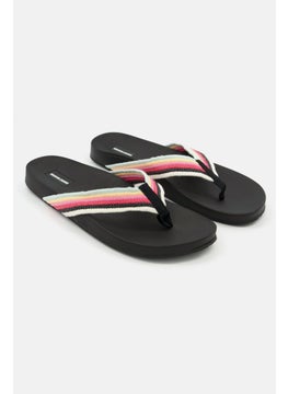 Women  Rainbow Webbing Slip On Slippers, Black Combo