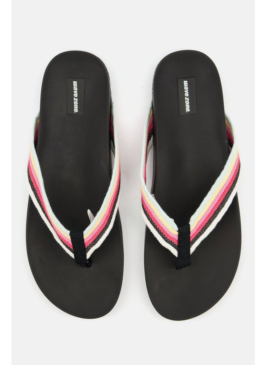 Meijer - Women  Rainbow Webbing Slip On Slippers, Black Combo - Image 1