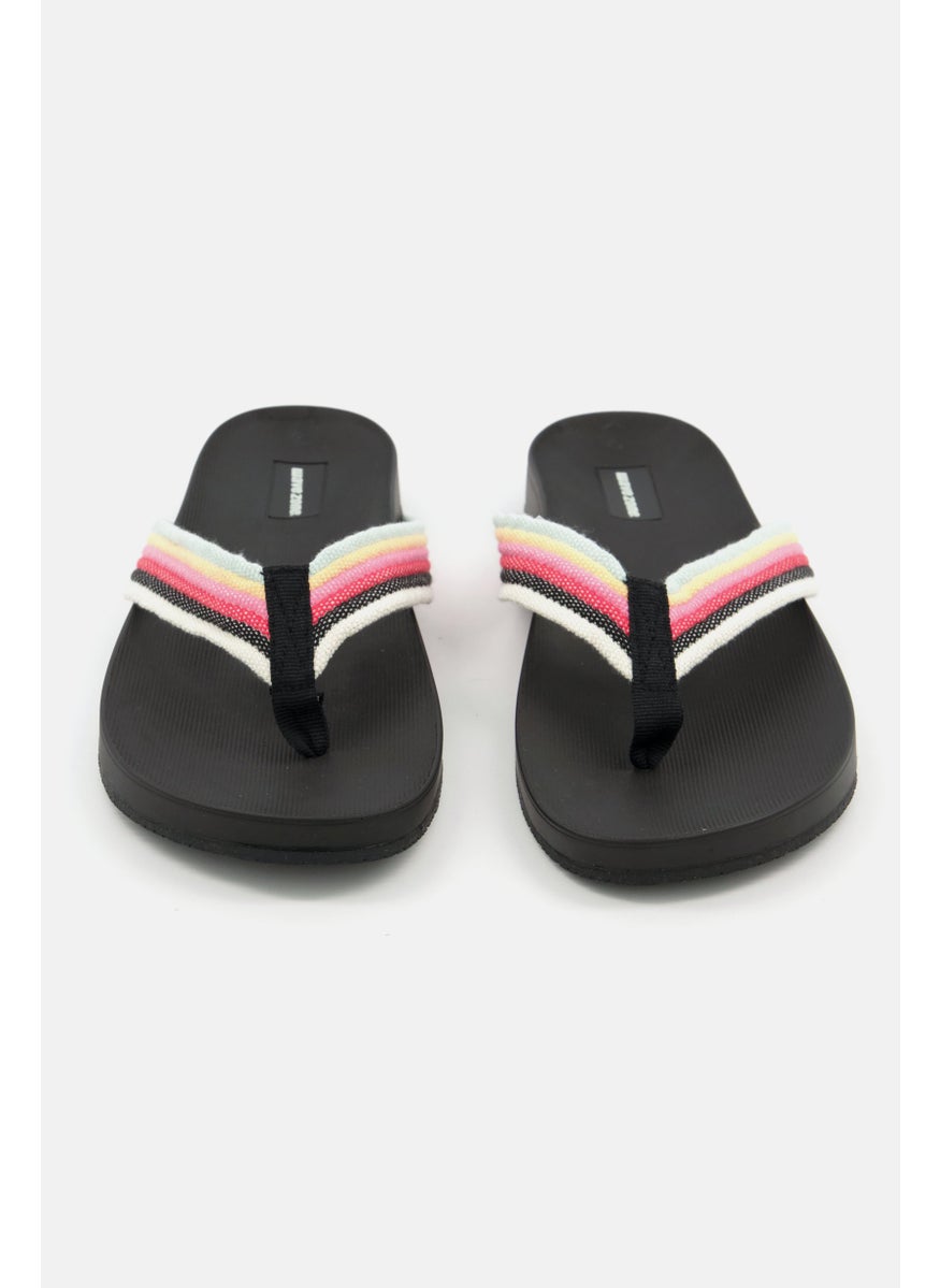 Meijer - Women  Rainbow Webbing Slip On Slippers, Black Combo - Image 1