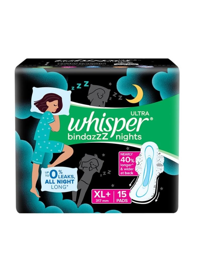 وسبير ويسبر بينداز نايتس، 15 قطعة، فوطة صحية XL+، مقاومة للتسرب حتى 0% طوال الليل، لتدفق غزير، أطول بنسبة 40% تقريبًا مع ظهر أوسع، قفل فعال للرائحة لتشعري بالانتعاش، غلاف للاستخدام مرة واحدة - Image 1