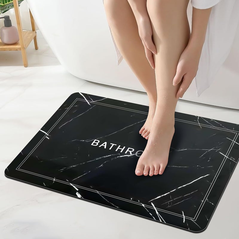 GRISHVA Rubber 1Pieces (3.5Mm) Anti - Skid Water Soaking Marble Print Rectangular Door Mat, Water Absorbent Mat (40X60Cm) Black - Image 1