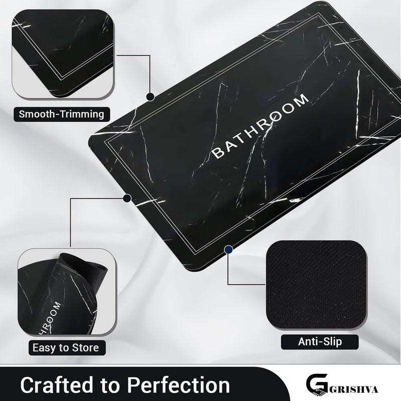 GRISHVA Rubber 1Pieces (3.5Mm) Anti - Skid Water Soaking Marble Print Rectangular Door Mat, Water Absorbent Mat (40X60Cm) Black - Image 3