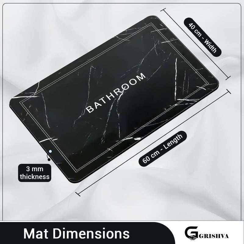 GRISHVA Rubber 1Pieces (3.5Mm) Anti - Skid Water Soaking Marble Print Rectangular Door Mat, Water Absorbent Mat (40X60Cm) Black - Image 2