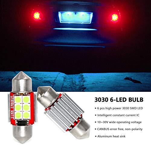 PHINLION DE3175 Ice Blue LED Light Bulbs, Super Bright 3030 6-SMD Festoon 31mm DE3021 DE3022 Miniature 12V LED Bulb for Car Interior Map Reading Dome Trunk Courtesy Lights, Pack of 4 - Image 3
