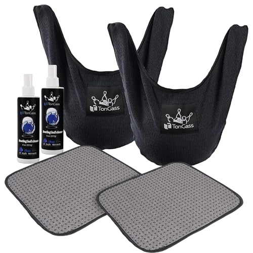 TonGass Combo Pack Bowling Ball Cleaner Spray Kit, 10"x8" Bowling Ball Towel with Easy-Grip Dots, Bowlings Polisher Bag for Storage, Portable Bowlings Cleaner Set - Oil Scuff Mark Cleaners - Image 1