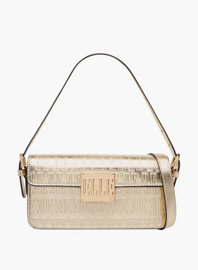 ELLE Women's Monogram Embossed Shoulder Bag with Flap Closure