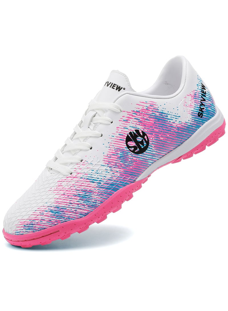 سكاي فيو أحذية كرة قدم للأولاد والبنات برباط أحذية كرة قدم عشبية للأطفال للاستخدام الداخلي والخارجي أحذية كرة قدم للجنسين IC أو IN حذاء رياضي مسطح عريض للتدريب - Image 1