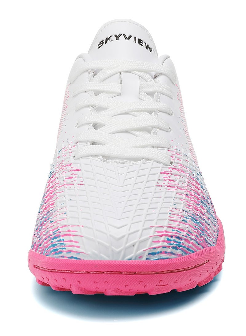 سكاي فيو أحذية كرة قدم للأولاد والبنات برباط أحذية كرة قدم عشبية للأطفال للاستخدام الداخلي والخارجي أحذية كرة قدم للجنسين IC أو IN حذاء رياضي مسطح عريض للتدريب - Image 3