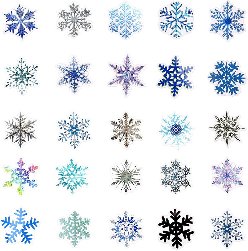 comfrt 100 Pieces Snowflake Stickers Winter Snow Decals Waterproof Vinyl Skateboard Stickers Laptop Decals Card Stickers for Water Bottle Laptop Phones Luggage DIY Christmas Party New Year Decoration - Image 2