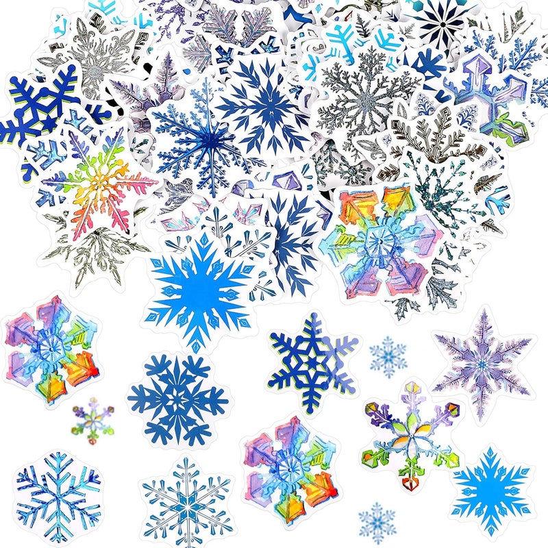 comfrt 100 Pieces Snowflake Stickers Winter Snow Decals Waterproof Vinyl Skateboard Stickers Laptop Decals Card Stickers for Water Bottle Laptop Phones Luggage DIY Christmas Party New Year Decoration - Image 1