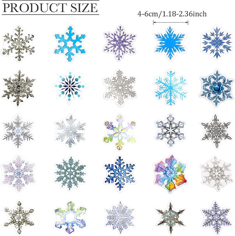 comfrt 100 Pieces Snowflake Stickers Winter Snow Decals Waterproof Vinyl Skateboard Stickers Laptop Decals Card Stickers for Water Bottle Laptop Phones Luggage DIY Christmas Party New Year Decoration - Image 3