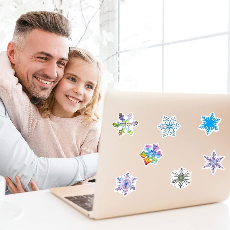 comfrt 100 Pieces Snowflake Stickers Winter Snow Decals Waterproof Vinyl Skateboard Stickers Laptop Decals Card Stickers for Water Bottle Laptop Phones Luggage DIY Christmas Party New Year Decoration - Image 5