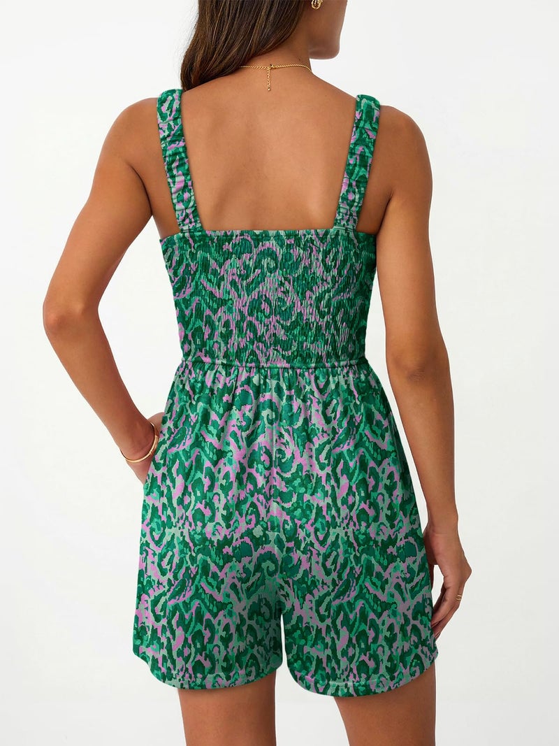 AUTOMET Rompers for Women Summer Vacation Beach Outfits Casual Loose Square Neck Shorts Jumpsuits Overalls 2026 Resort Wear LightGreen L - Image 4