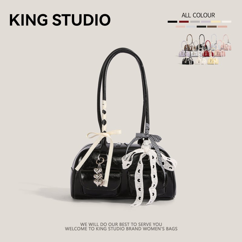 Women's PU Boston Tote Bag with Scarf - Image 2