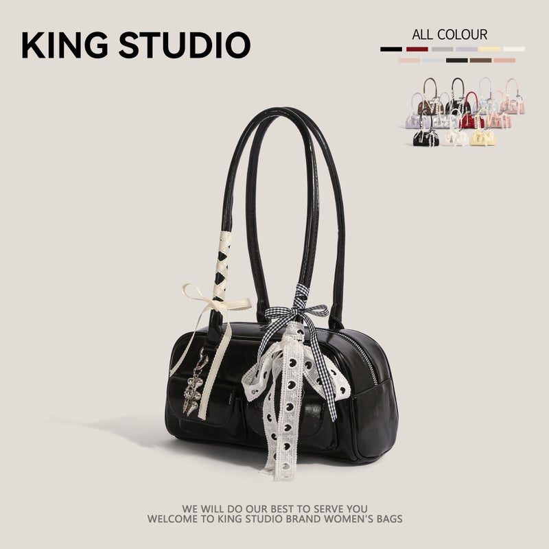 Women's PU Boston Tote Bag with Scarf - Image 3