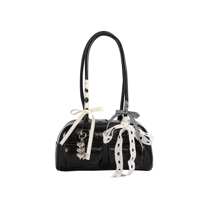 Women's PU Boston Tote Bag with Scarf - Image 5