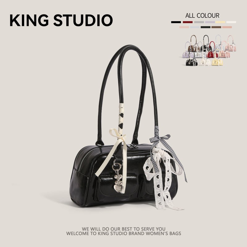 Women's PU Boston Tote Bag with Scarf - Image 1