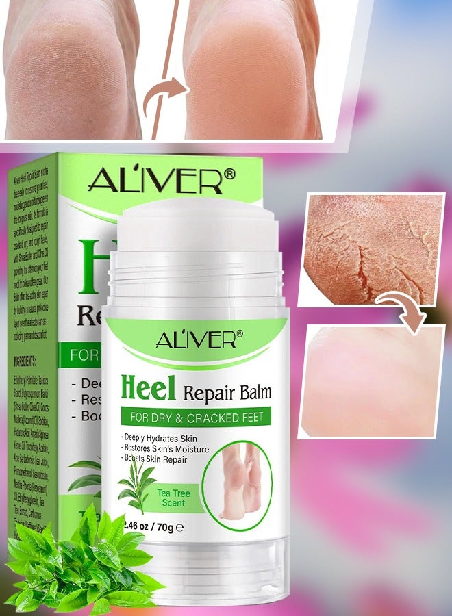 ALIVER بلسم إصلاح الكعب المتشقق 70 جرام مستخلص شجرة الشاي كريم للقدمين للكعوب المتشققة والجلد الجاف بلسم إصلاح الكعب المتشقق مع زبدة الشيا وزيت الزيتون يرطب وينعم القدمين الجافتين - Image 1
