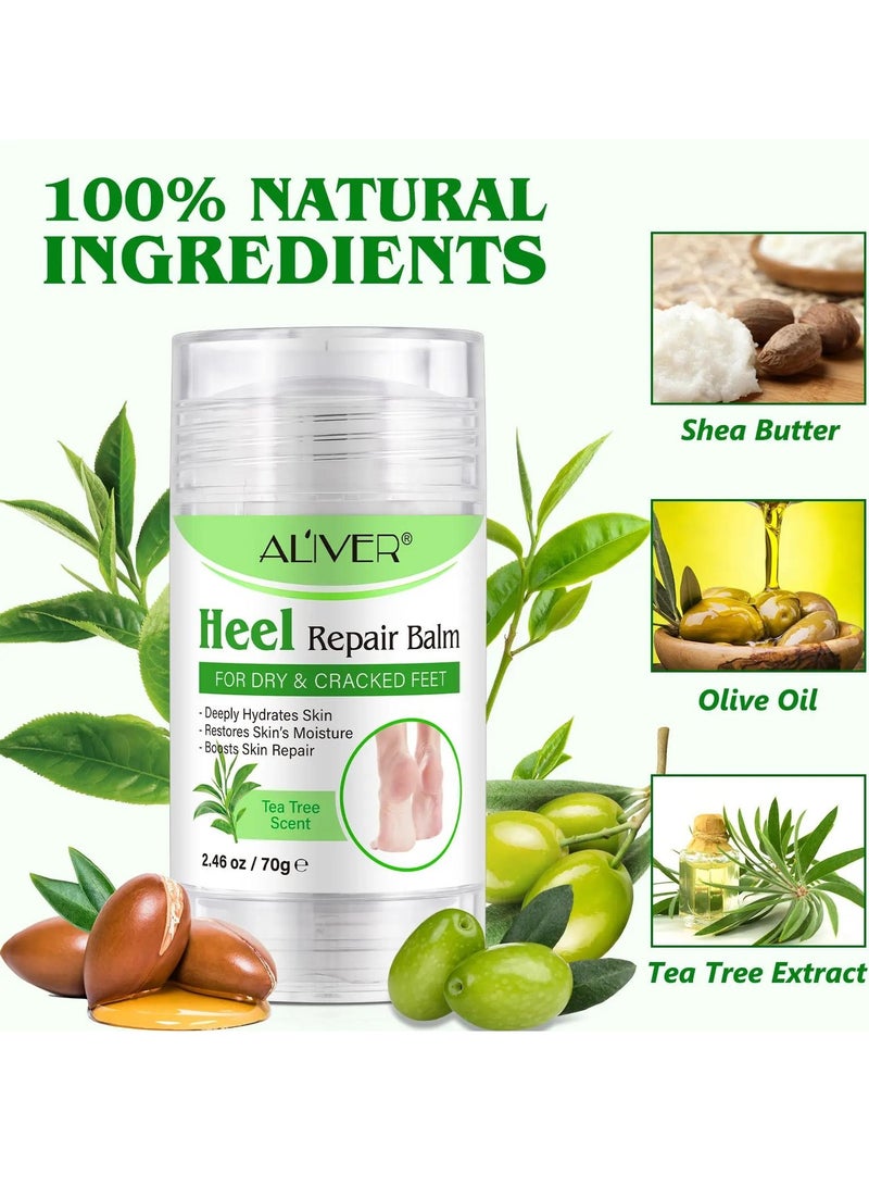 ALIVER بلسم إصلاح الكعب المتشقق 70 جرام مستخلص شجرة الشاي كريم للقدمين للكعوب المتشققة والجلد الجاف بلسم إصلاح الكعب المتشقق مع زبدة الشيا وزيت الزيتون يرطب وينعم القدمين الجافتين - Image 2