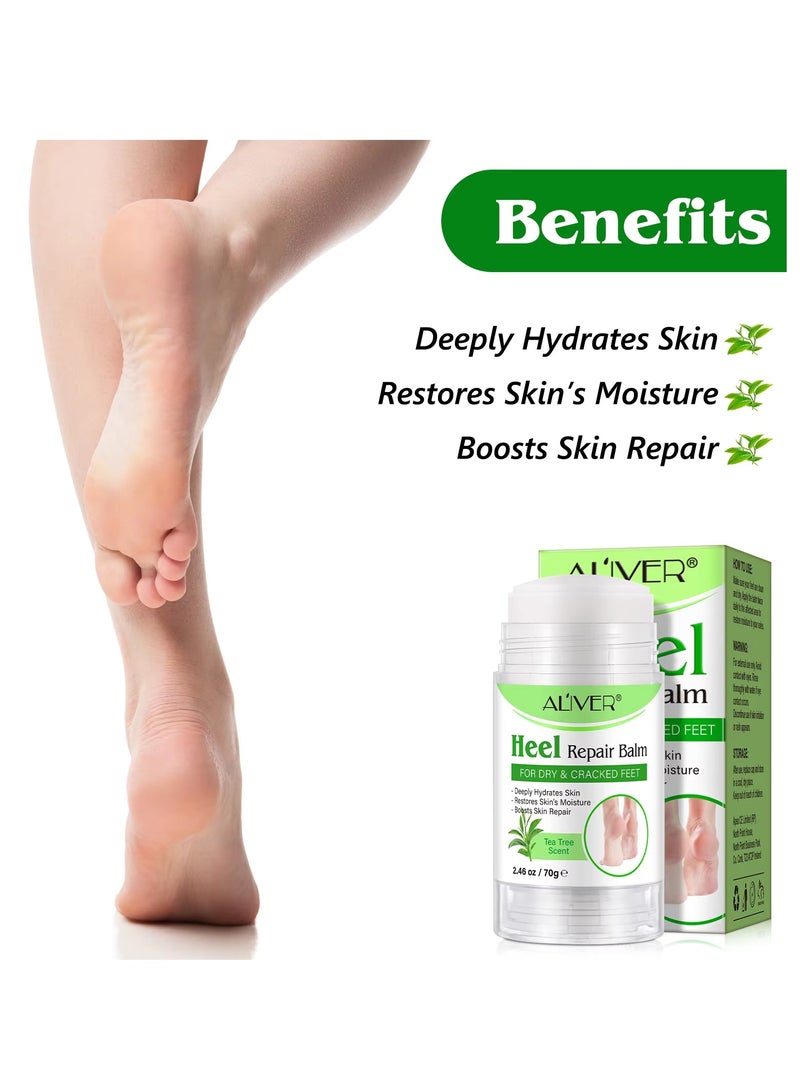 ALIVER بلسم إصلاح الكعب المتشقق 70 جرام مستخلص شجرة الشاي كريم للقدمين للكعوب المتشققة والجلد الجاف بلسم إصلاح الكعب المتشقق مع زبدة الشيا وزيت الزيتون يرطب وينعم القدمين الجافتين - Image 4