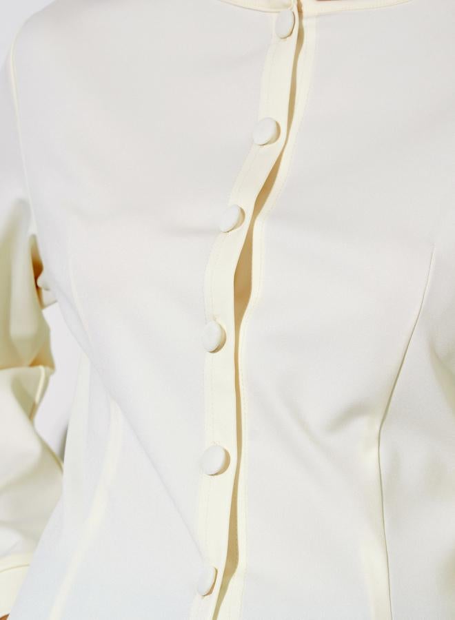 Styli Cream Solid Asymmetric Hem Casual Top - Image 3