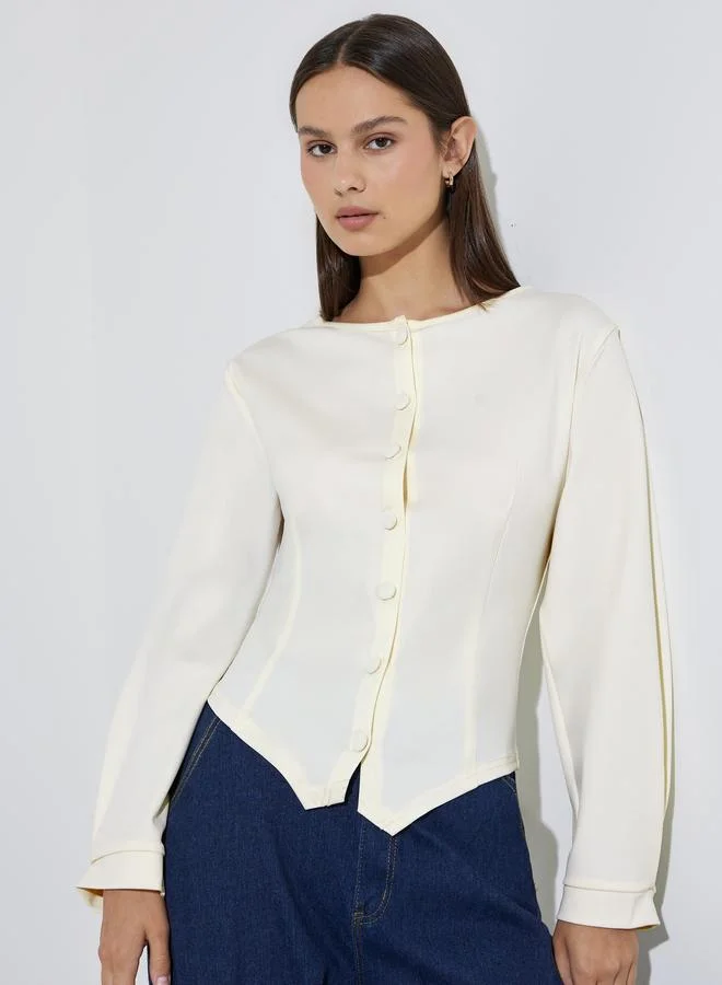 Styli Cream Solid Asymmetric Hem Casual Top