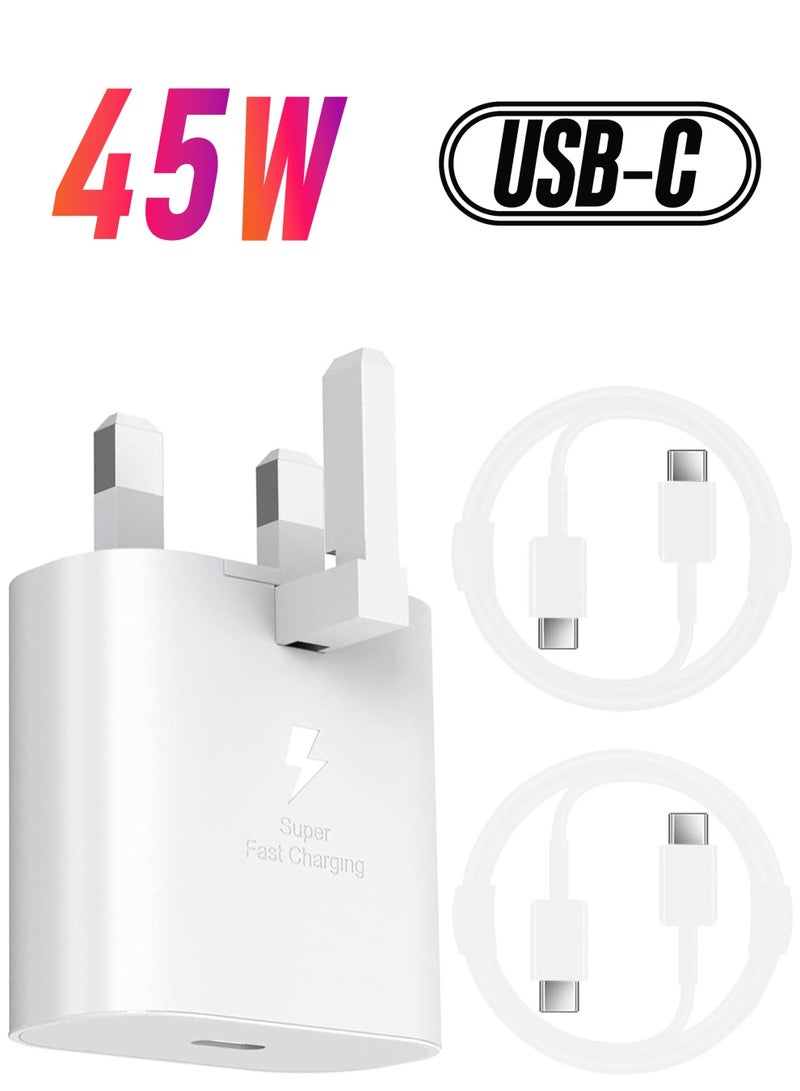ELTRAZONE For Samsung 45w Fast Charger Type C Samsung Super Fast Charger 45W with 5FT USB-C Cable*2pcs, Android Charger for Samsung Galaxy S23 Ultra/S23/S23+/S22/S22 Ultra/S22+/Note 10/20/S20 (white-2pcs Cable) - Image 1