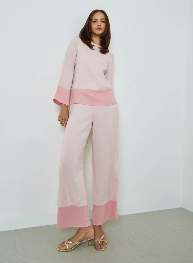 Amirah Light Pink Contrast Border Top and Pants Modest Set