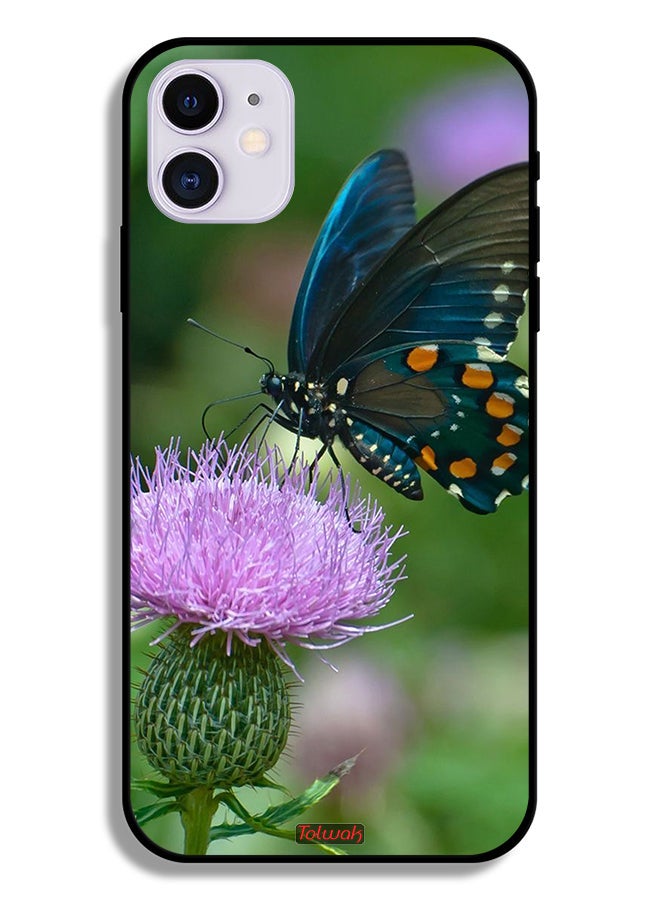 Tolwak Apple iPhone 11 Protective Case Butterfly Sitting On Flower - Image 2