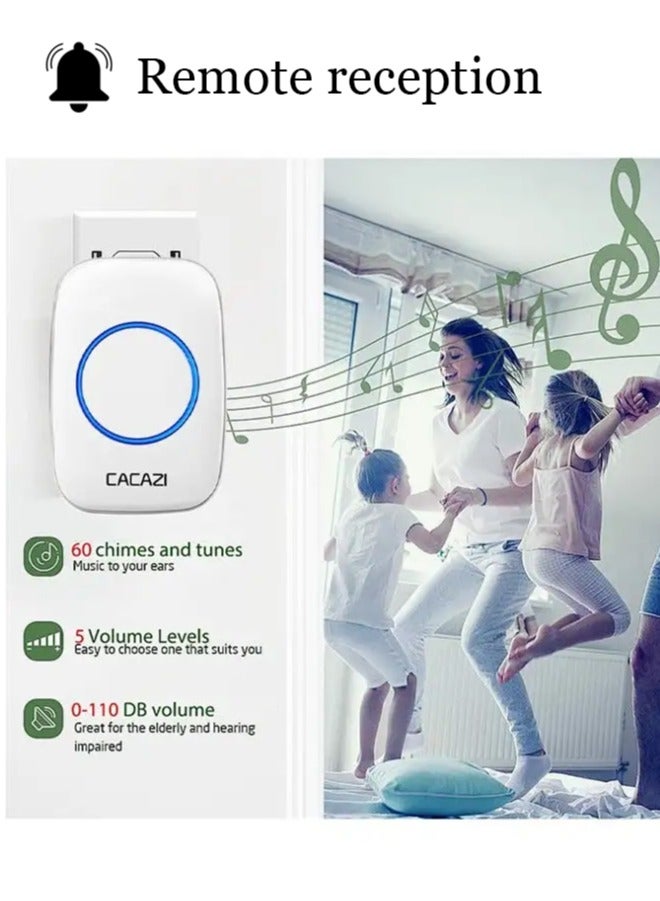 CACAZI Waterproof Wireless Doorbell with LED Flash, Over 1000 Feet Range, 60 Sounds and 5 Levels of Volume, Cordless Doorbell for Home, Office, Apartment, Hotel, Warehouse and Anti-Theft White - Image 3