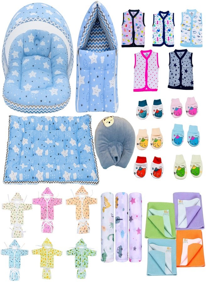 Infantbond by fareto All Season use Baby Essentials Combo | Baby Products | Baby Gift Set | Baby Combo Set for New Born (0-6months)(Pack of 41)(Blue Cloud) - Image 1