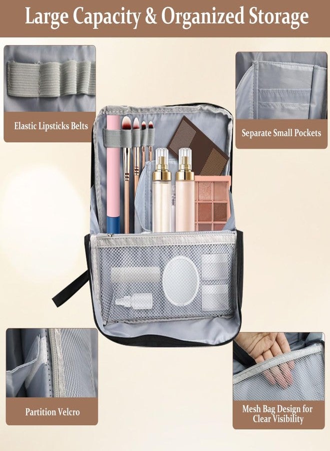 Jaxbo Standing Makeup Bag, Parallel Travel Makeup Bag with Multiple Compartments, Large Capacity, Waterproof, Standing Cosmetic Bags for Travel, Fitness, School and Office - Image 4
