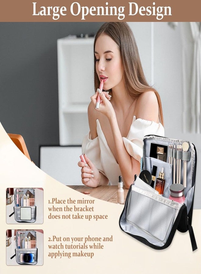 Jaxbo Standing Makeup Bag, Parallel Travel Makeup Bag with Multiple Compartments, Large Capacity, Waterproof, Standing Cosmetic Bags for Travel, Fitness, School and Office - Image 3