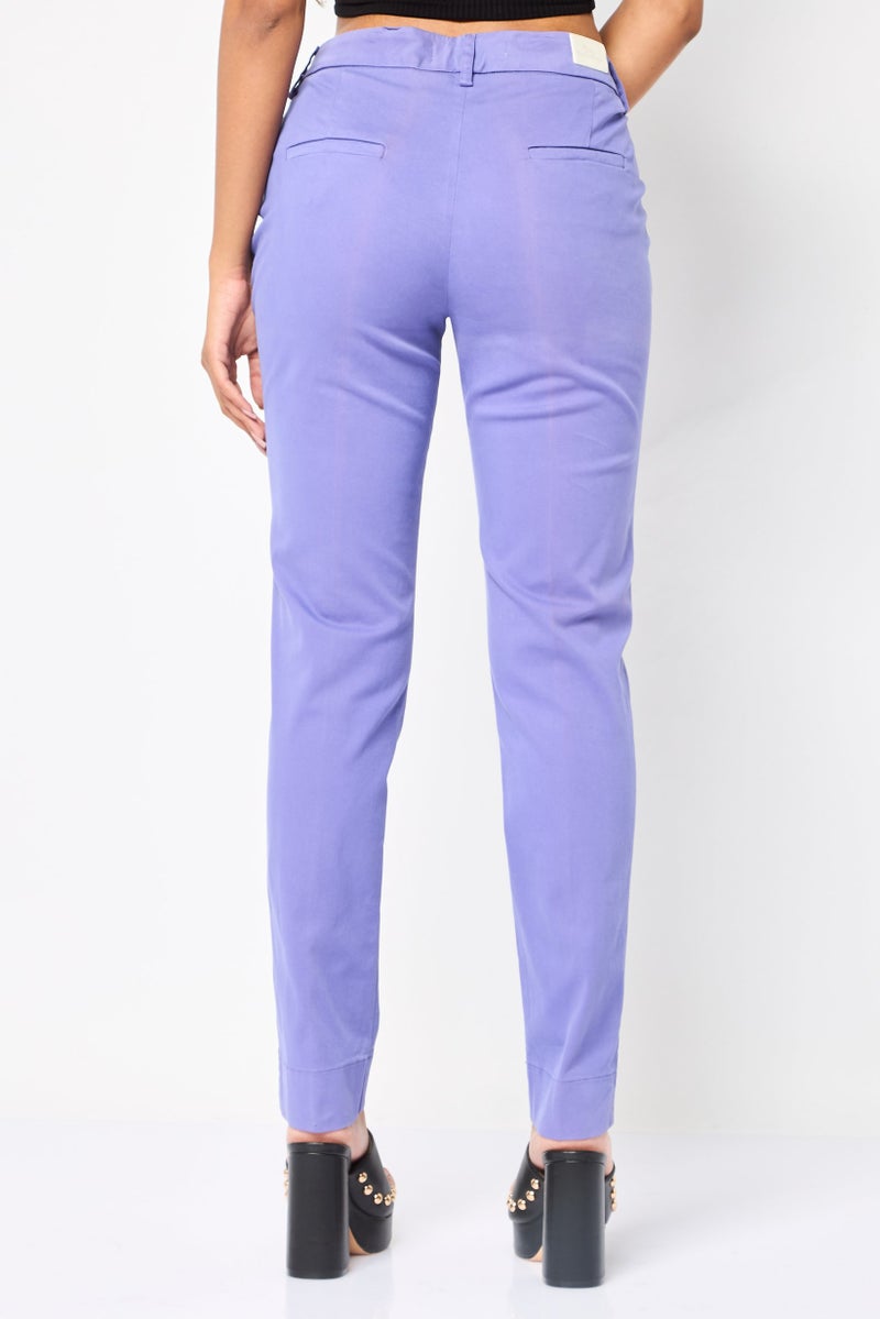 Harmont & Blaine Women Regular Fit Mid Waist Solid Chino Pant, Purple - Image 4