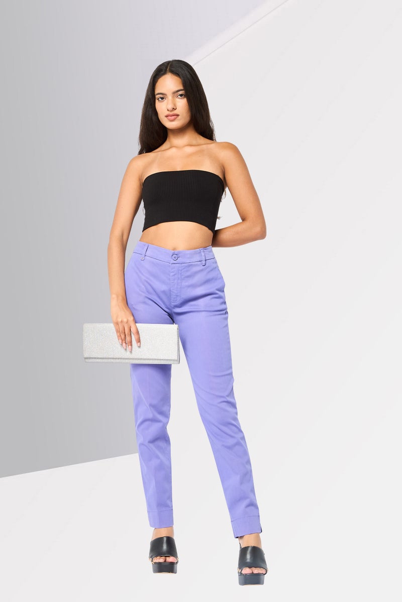 Harmont & Blaine Women Regular Fit Mid Waist Solid Chino Pant, Purple - Image 2