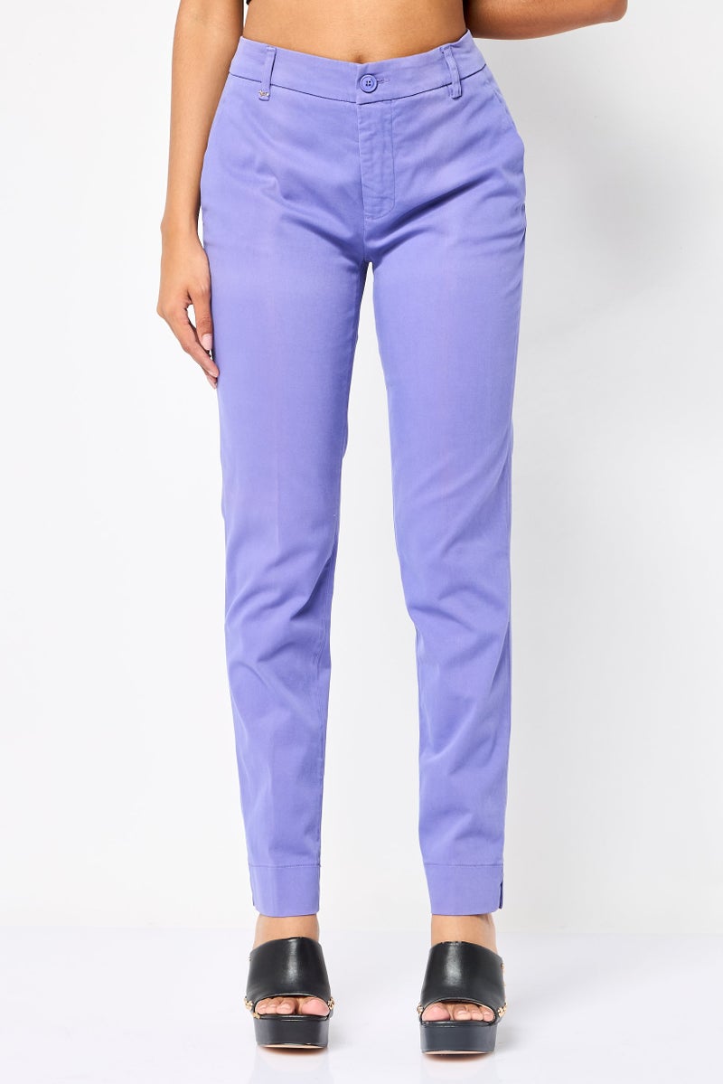 Harmont & Blaine Women Regular Fit Mid Waist Solid Chino Pant, Purple - Image 1