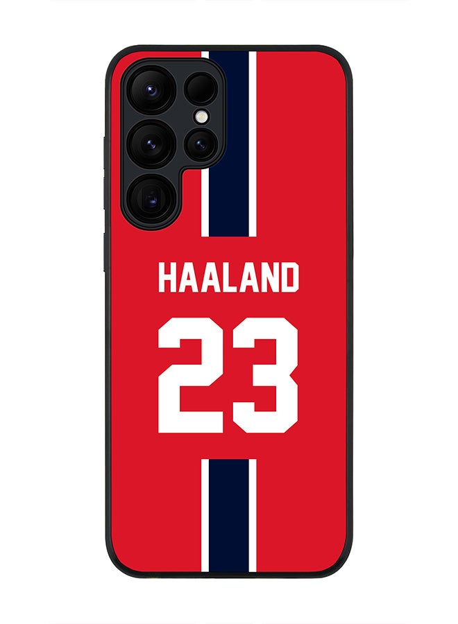 Stylizedd Rugged Black edge case for Samsung Galaxy S24 Ultra, Slim fit Soft Case Flexible Thin Cover- Football Team-Norway, Player Name-Haaland - Image 1