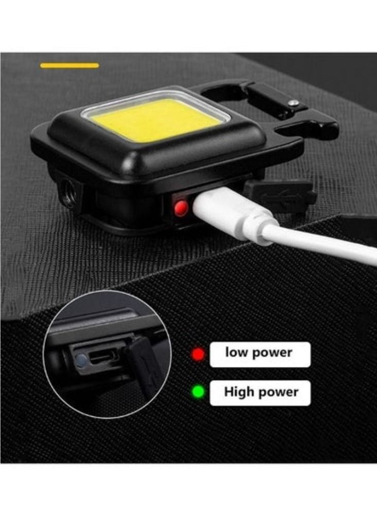 Small Flashlight, Bright Rechargeable Keychain Flashlights, 1000Lumens COB Mini Flashlight with 3 Light Modes, Portable Pocket Light with Folding Bracket, Bottle Opener and Magnet Base for Walking
