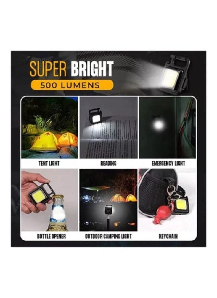 Small Flashlight, Bright Rechargeable Keychain Flashlights, 1000Lumens COB Mini Flashlight with 3 Light Modes, Portable Pocket Light with Folding Bracket, Bottle Opener and Magnet Base for Walking