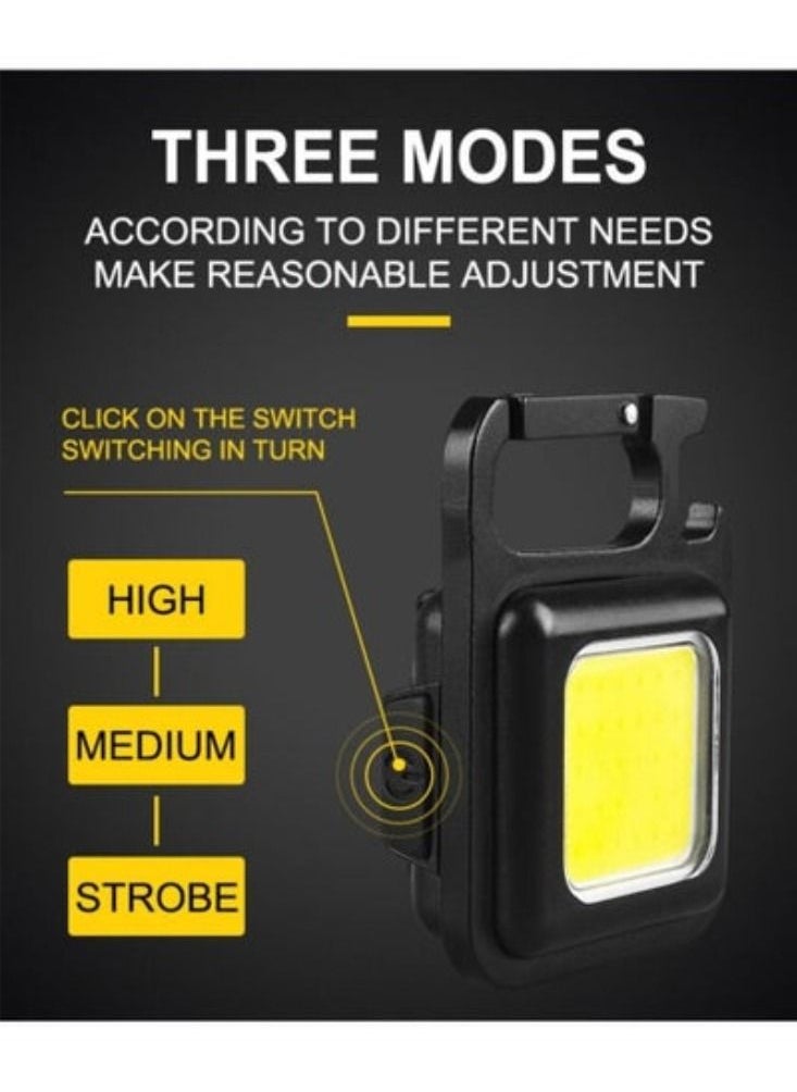 Small Flashlight, Bright Rechargeable Keychain Flashlights, 1000Lumens COB Mini Flashlight with 3 Light Modes, Portable Pocket Light with Folding Bracket, Bottle Opener and Magnet Base for Walking