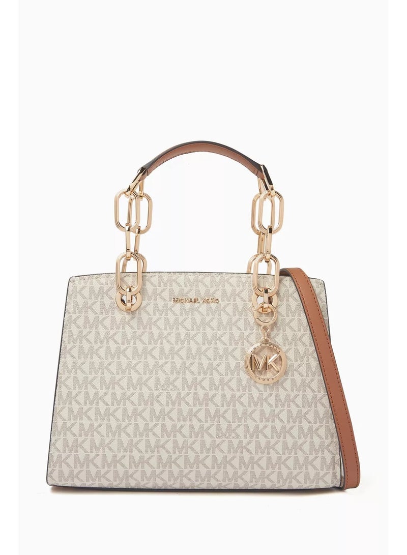 Michael Kors Cynthia Small Satchel Bag - Vanilla Beige Logo Coated Canvas for Women - Image 1