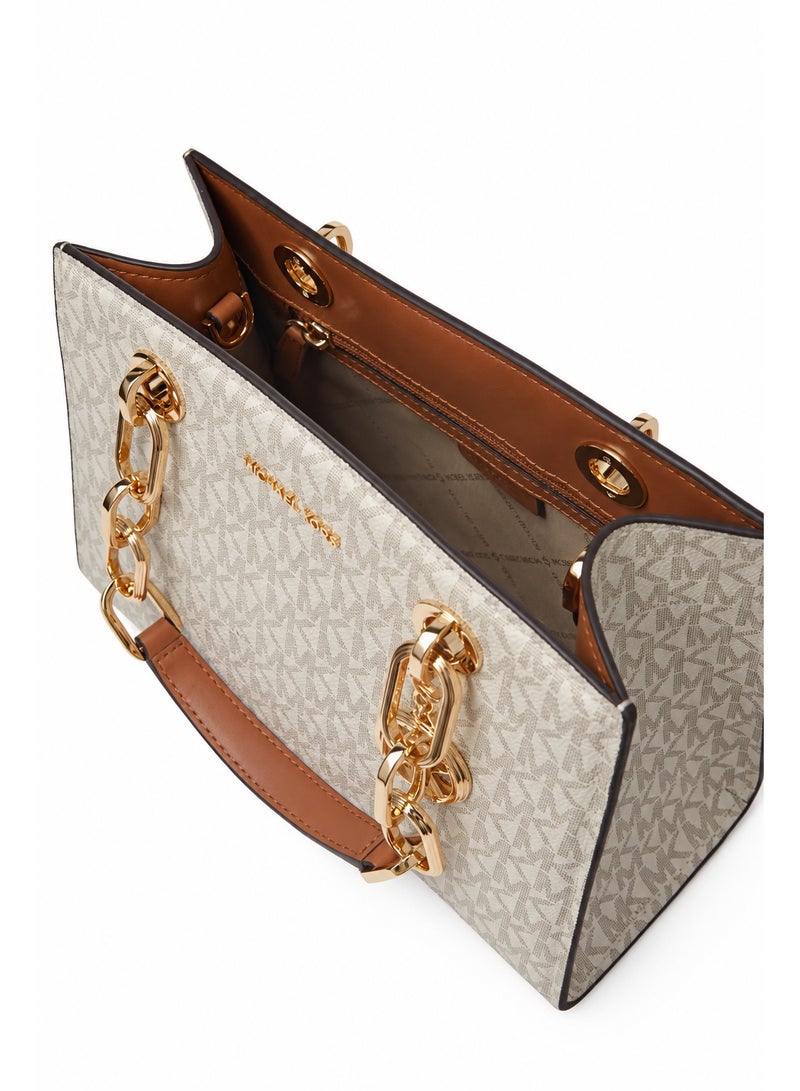 Michael Kors Cynthia Small Satchel Bag - Vanilla Beige Logo Coated Canvas for Women - Image 3