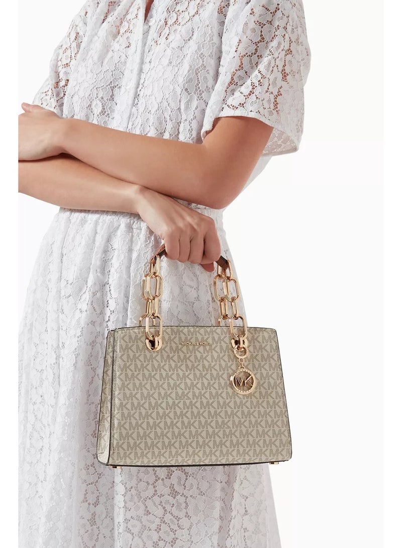Michael Kors Cynthia Small Satchel Bag - Vanilla Beige Logo Coated Canvas for Women - Image 4