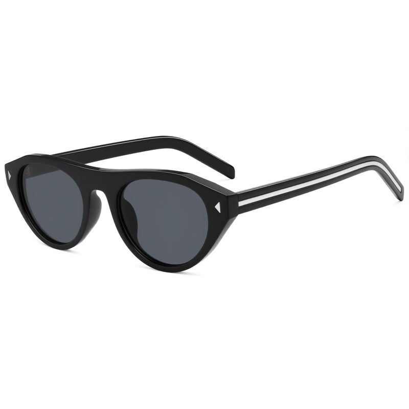 VANLINKER Retro Small Oval Sunglasses for Women Men Trendy Narrow Round Cateye Shades VL9915,Tortoise+Brown - Image 1
