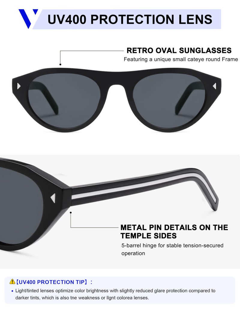 VANLINKER Retro Small Oval Sunglasses for Women Men Trendy Narrow Round Cateye Shades VL9915,Tortoise+Brown - Image 4