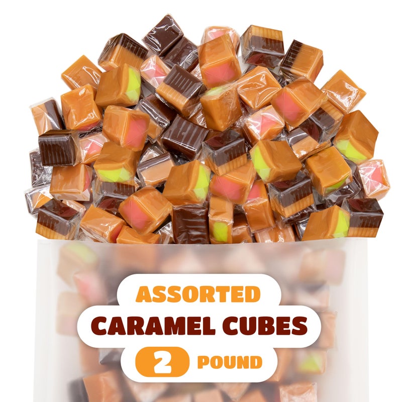 CRAZYOUTLET Caramel Cubes Candy Mix - 2 Pound Pack 150 Count - Filled Creamy Caramels Individually Wrapped - Vanilla, Chocolate, Apple, Strawberry - Assorted Chews - Image 3