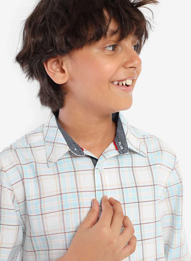 بونكيدز BONKIDS Boys Standard Spread Collar Roll-Up Sleeves Checked Cotton Casual Shirt